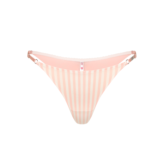 Труси бразиліани Playa від бренду Not Your Fault на регуляції в вертикальну білу і рожеву риску з сіточкою позаду