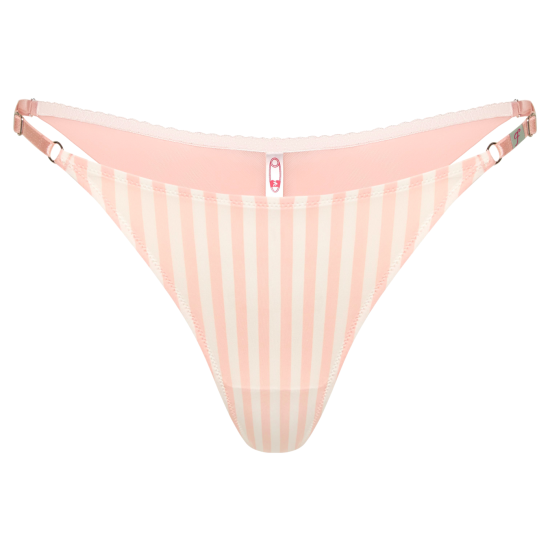 Труси бразиліани Playa від бренду Not Your Fault на регуляції в вертикальну білу і рожеву риску з сіточкою позаду