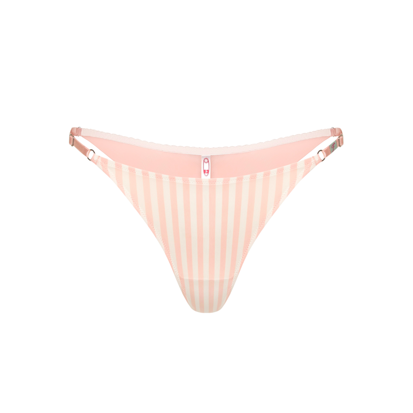 IMG_1930 Труси бразиліани Playa від бренду Not Your Fault на регуляції в вертикальну білу і рожеву риску з сіточкою позаду