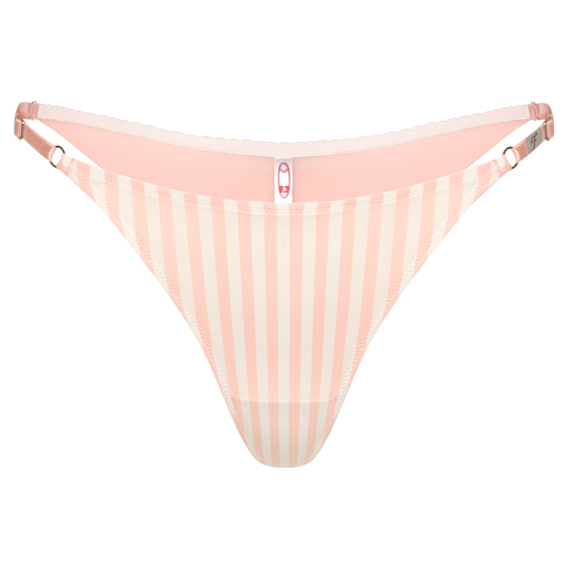 IMG_1930 Труси бразиліани Playa від бренду Not Your Fault на регуляції в вертикальну білу і рожеву риску з сіточкою позаду